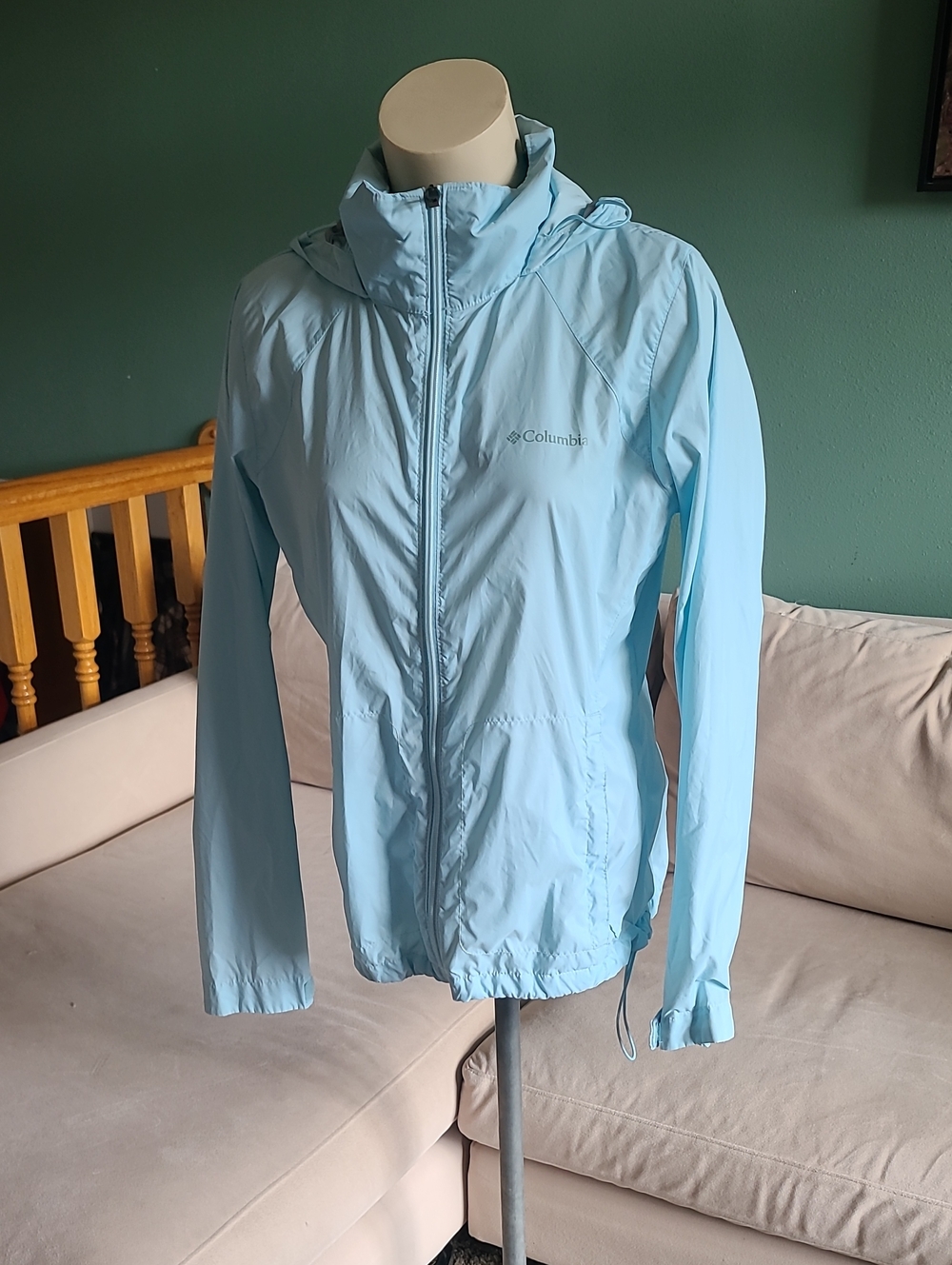 Columbia Women's Light Aqua Hooded Packable Jacket